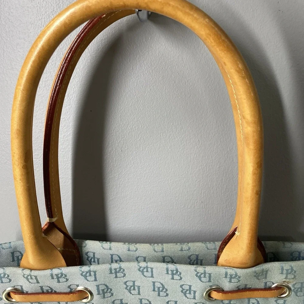Vintage‎ Dooney&Bourke Baby Blue Signature Canvas and Leather Tassel Bag 8x11x4